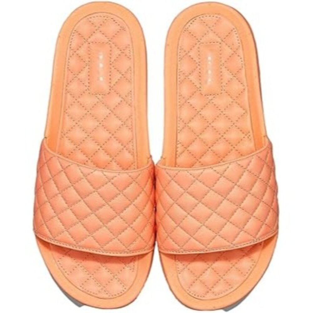 NWB APL Lusso Quilted Slides Sandals Neon Peach Size 13